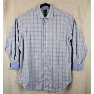 Tailorbyrd Button up Mens 3XLT Blue‎ Plaid Cotton Flip Cuff Dress Shirt Preppy